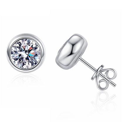 European Round 2 Carat Moissanite Earrings set in 18K White Gold Plated 925 Silver (GRA) Capella Reya pic 1