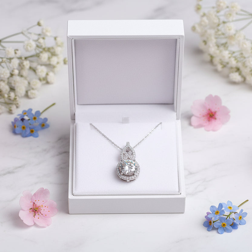 Korean Design 1 Carat Moissanite Diamond Pendant set in Platinum plated 925 Silver (GRA)