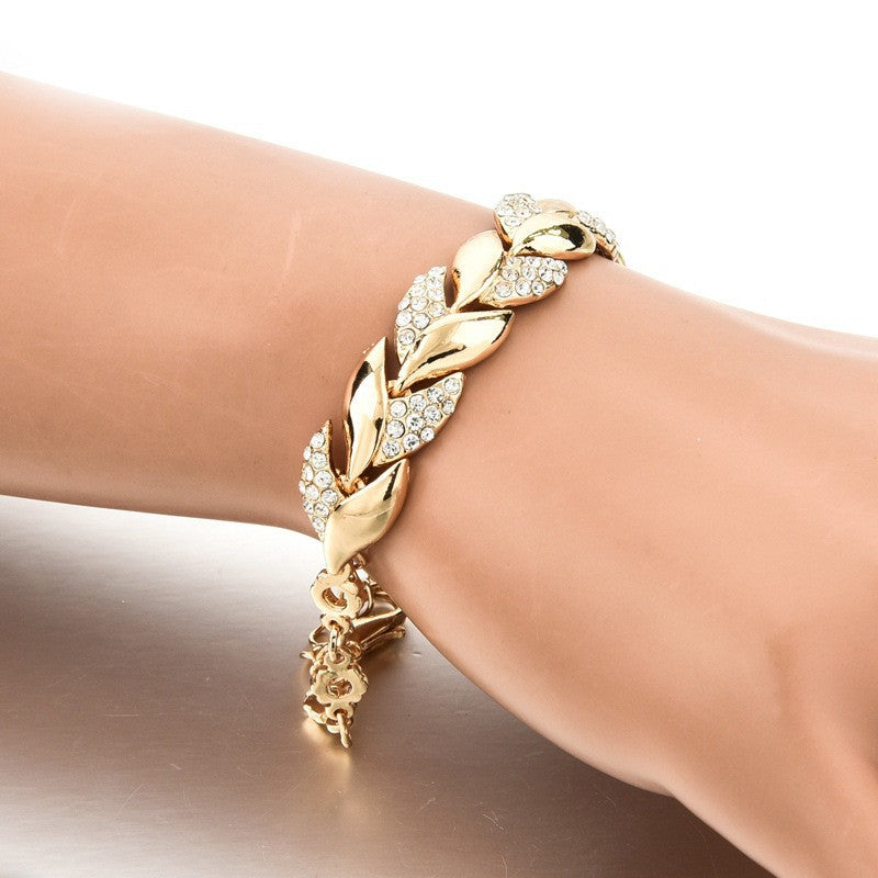 18K Gold Plated Leaf with Zircon Diamonds Fashion Bracelet