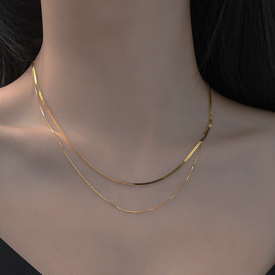 Classic Snake Bone Double-layer Necklace set in 18K Gold Plated 925 Sterling Silver