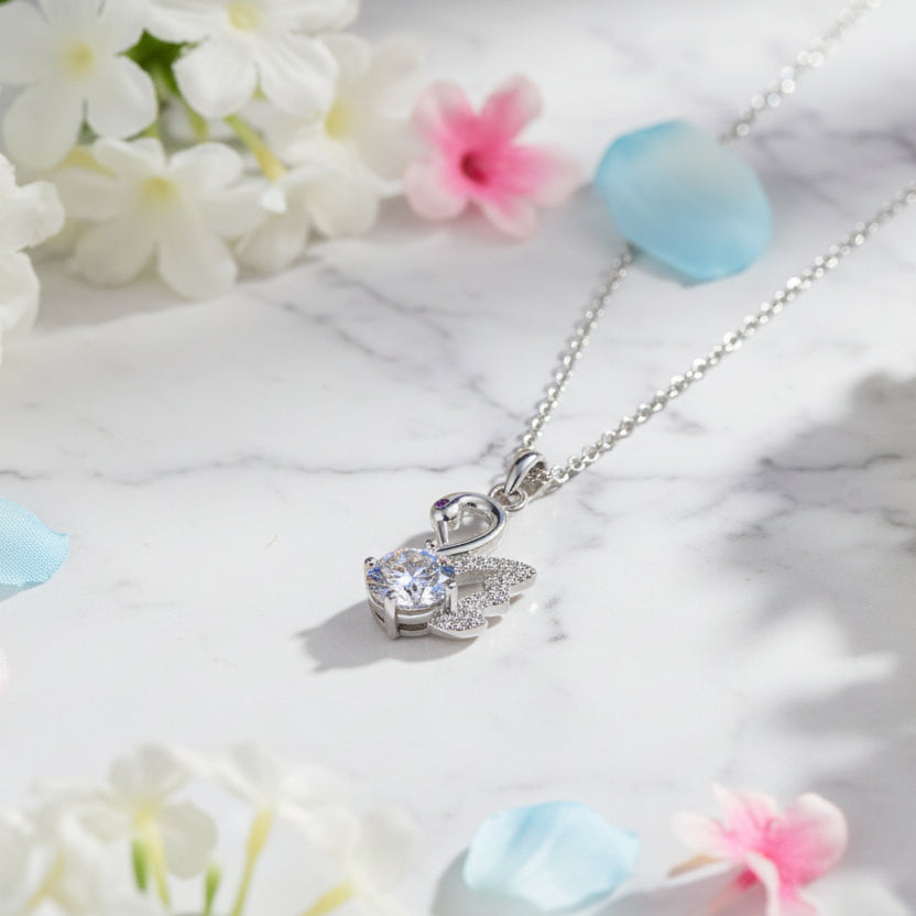 Elegant Swan 1 Carat Moissanite Diamond Necklace set in 18K Gold Plated 925 Silver (GRA)