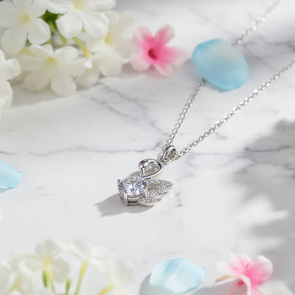 Elegant Swan 1 Carat Moissanite Necklace set in 18K White Gold Plated 925 Silver (GRA) Capella Jewellery