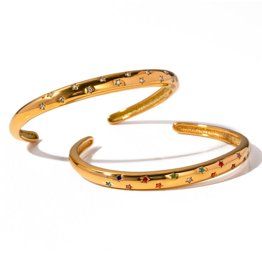 Italian Geometry Inspired Star Pattern Natural Zircon Gemstones Bracelet set in 18K Gold Plating Capella Jewellery