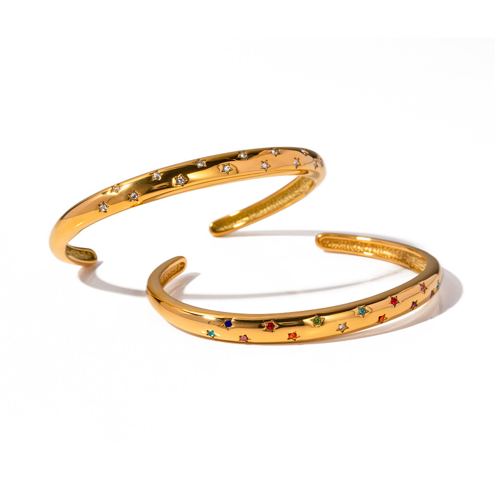 Geometry Inspired Star Pattern Natural Zircon Gemstones Bracelet set in 18K Gold Plating