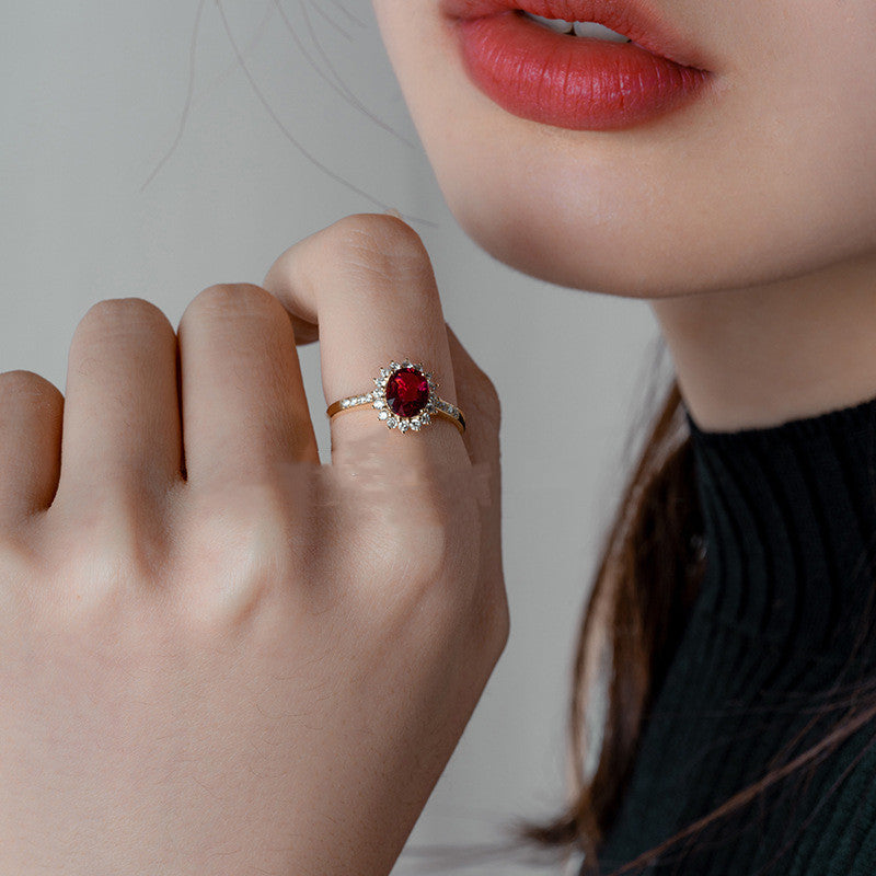 18K Gold Plated Ring with Gold Plated Red Zircon