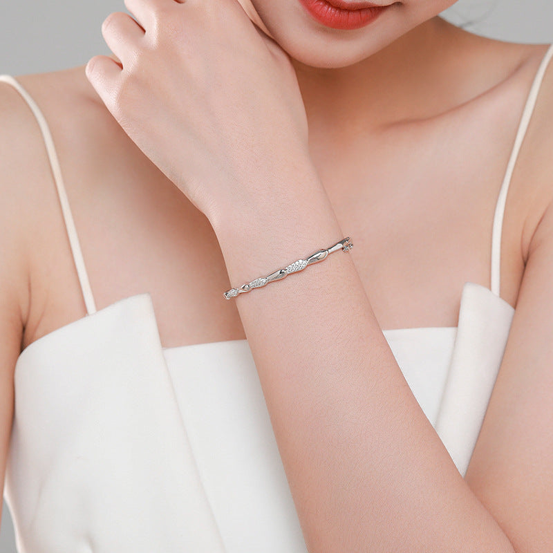 Modern Bangle Micro inlay Natural Zircon Crystal Gemstone Bracelet set in 925 Silver