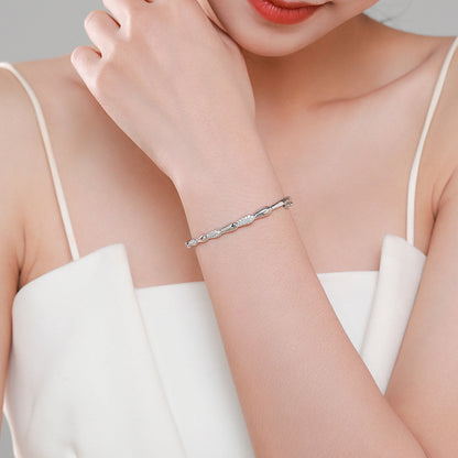 Italian Modern Bangle Pavé Natural Zircon Gemstone Bracelet in 18K White Gold Plated 925 Silver Capella Jewellery