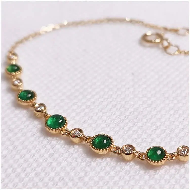 Delicate Japanese Jade and Natural Zircon Gemstone Inlaid Bracelet set in 18K Gold Plating Capella Jewellery
