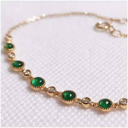 Delicate Japanese Jade and Natural Zircon Gemstone Inlaid Bracelet set in 18K Gold Plating Capella Jewellery