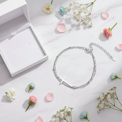 Italian Faith Double-Layer Christian Cross Design Bracelet set in 18K Gold Plated 925 Sterling Silver Capella Jewellery
