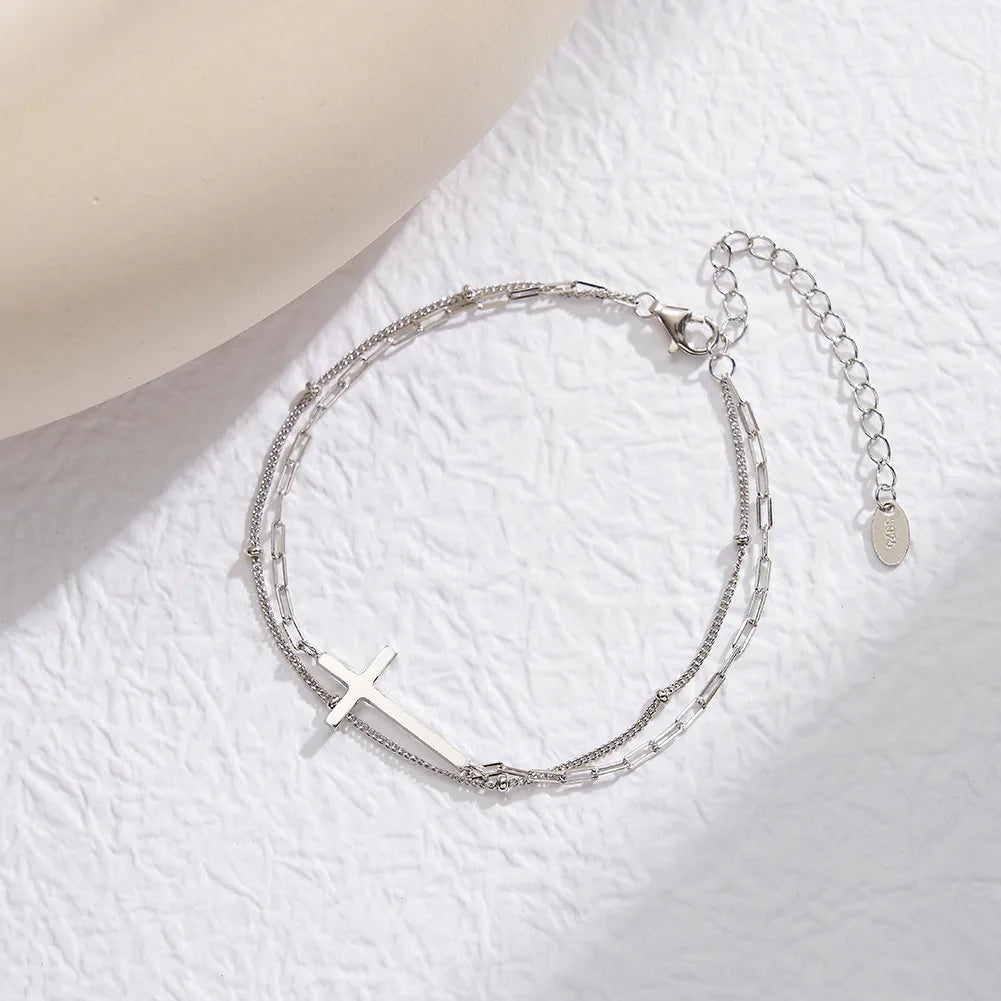 Italian Faith Double-Layer Christian Cross Design Bracelet set in 18K Gold Plated 925 Sterling Silver Capella Jewellery