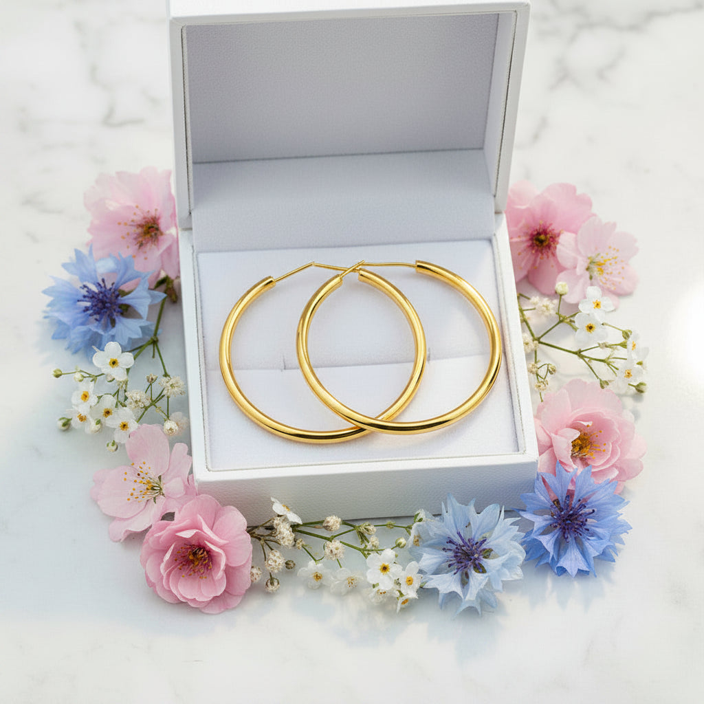 Classic Large Personality Hoop Earring set in 18K Gold Plated 925 Sterling Silver