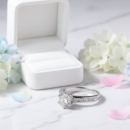 Italian Solitaire Pavé Micro Inlay 1 Carat Moissanite Ring set in Platinum Plated 925 Silver (GRA) Capella Jewellery