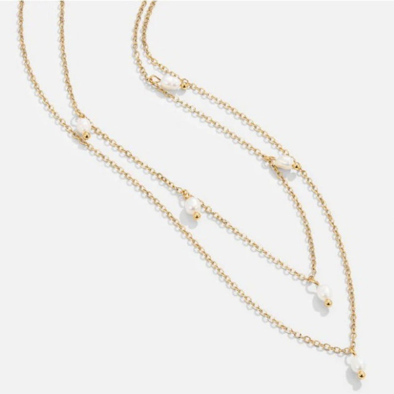 18K Gold-plated Natural Pearl Double-layer Twin Necklace