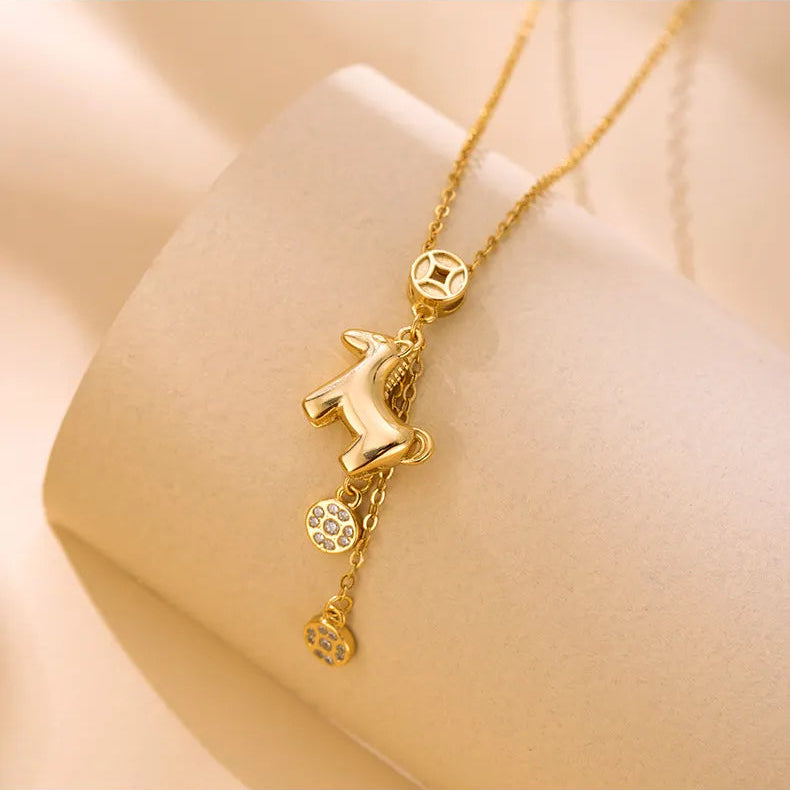 Italian Lucky Pony Natural Zircon Gemstone Necklace set in 18K Gold Plated 925 Sterling Silver Capella Jewellery