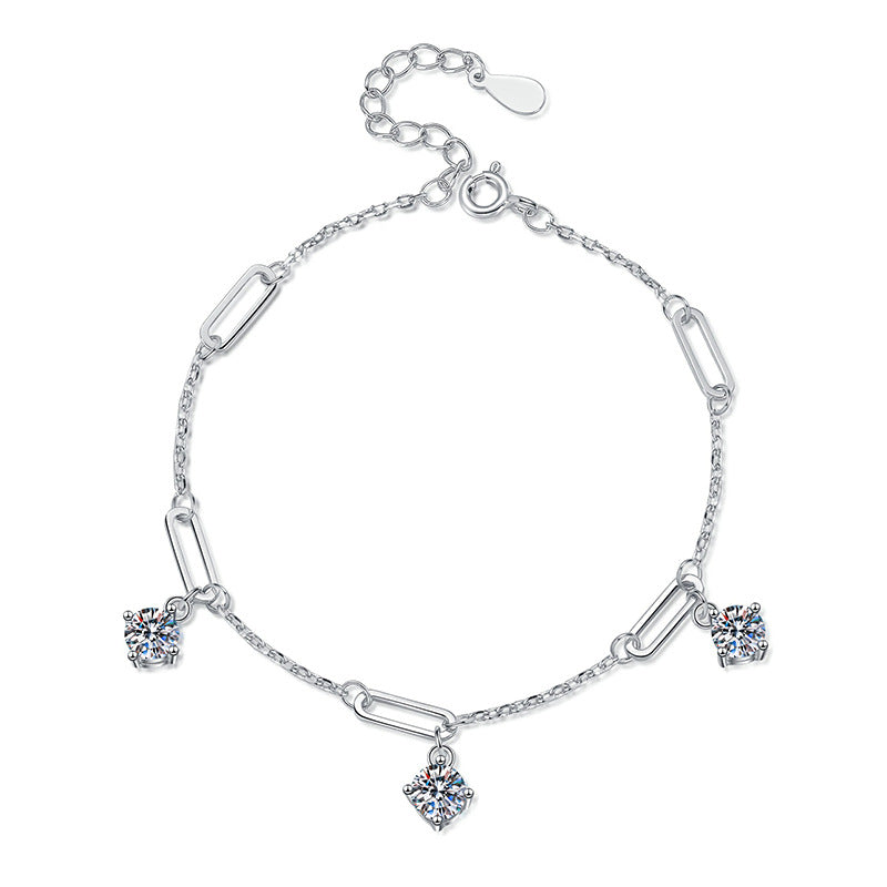 Korean Style Niche 1.5 Carat Moissanite Diamond Bracelet set in Platinum Gold 925 Silver (GRA)