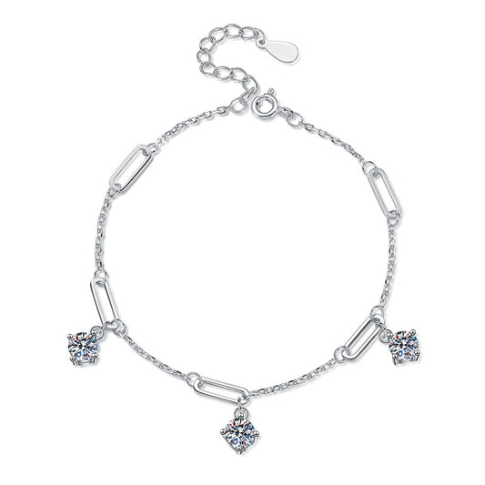 Korean Style Niche Design 1.5 Carat Moissanite Diamond Bracelet set in Platinum Gold 925 Silver (GRA)