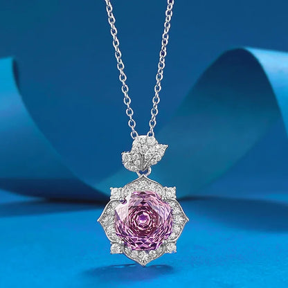 Violet Rose Pendant 5 Carat Large Natural Zircon Necklace set in 18K White Gold Plated 925 Silver Capella Reya pic 6