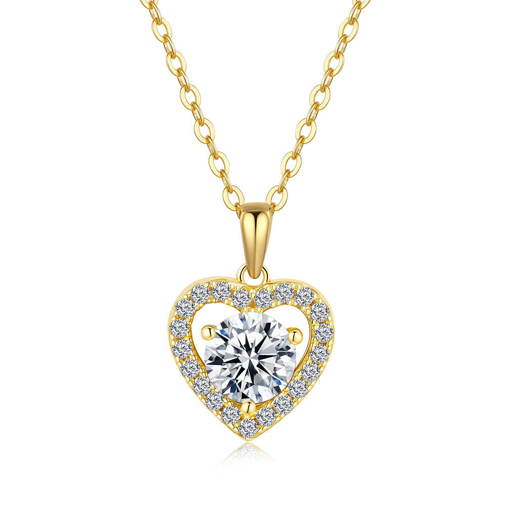 Clavicle Heart 1 Carat Moissanite Diamond Pendant set in 18K Gold Plated 925 Silver (GRA)