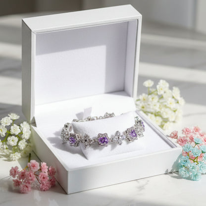 European Stars and Flowers Inlaid Natural Zircon Gemstone Bracelet set in Platinum Plating Capella Jewellery