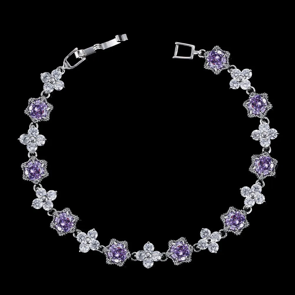 European Stars and Flowers Inlaid Natural Zircon Gemstone Bracelet set in Platinum Plating Capella Jewellery