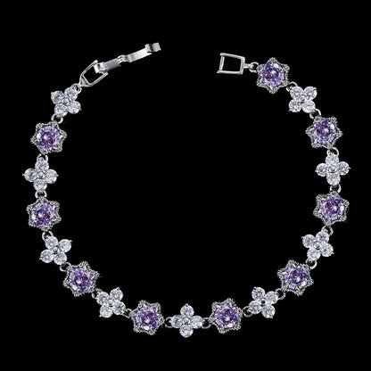 European Stars and Flowers Inlaid Natural Zircon Gemstone Bracelet set in Platinum Plating Capella Jewellery