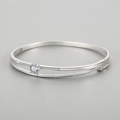 French Double Layer Solitaire Natural Zircon Gemstone Bracelet set in Platinum Plated 925 Silver Capella Jewellery