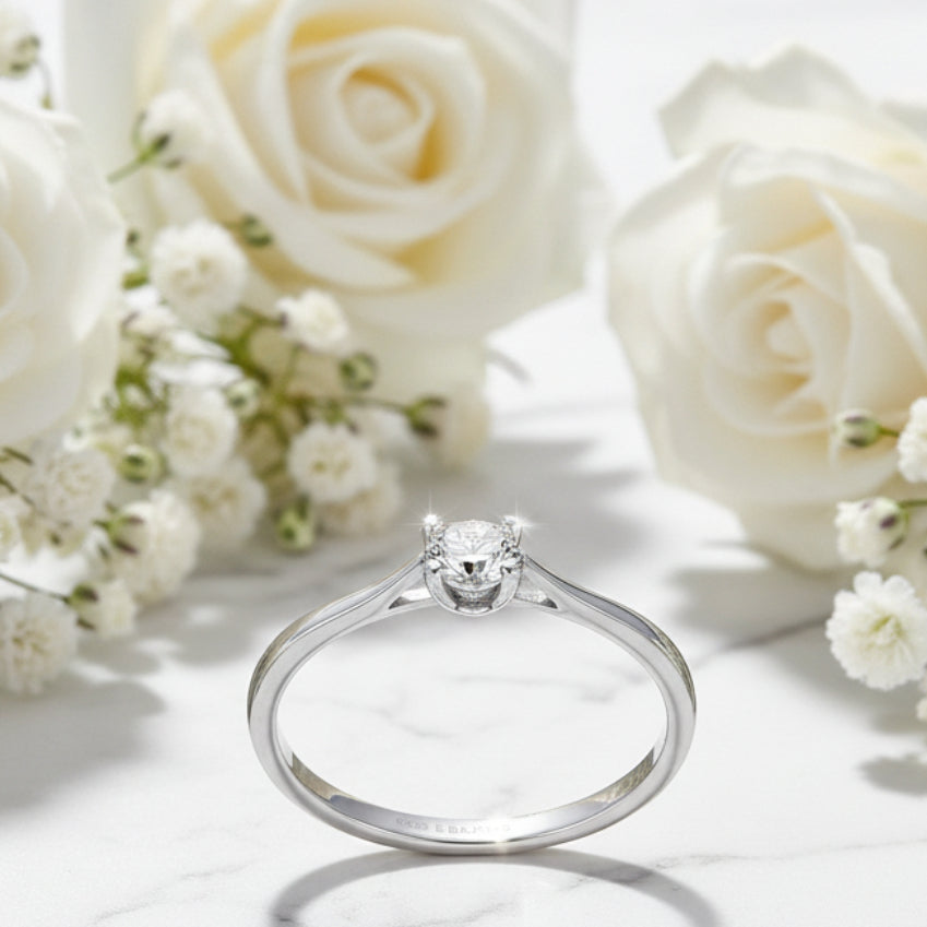 Italian Engagement Ring Design 0.3 Carat Moissanite Diamond in Platinum Plated 925 Silver (GRA)