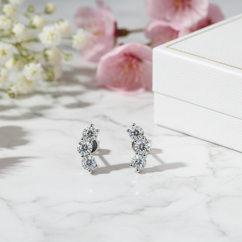 Elegant Three Stars 1.2 Carat Moissanite Diamond Earrings set in Platinum Plated 925 Silver (GRA)