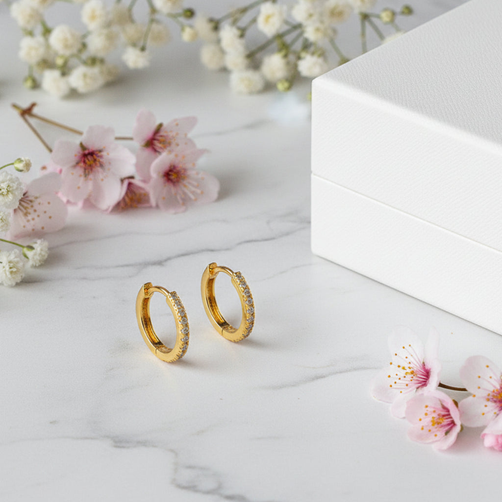 French Pavé Design Inlaid Moissanite Diamond Earrings set in 18K Gold Plated 925 Silver