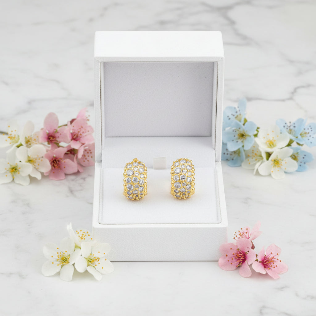 Elegant Micro Inlaid Natural Zircon Gemstone Barrel Earrings set in Platinum Plated 925 Silver