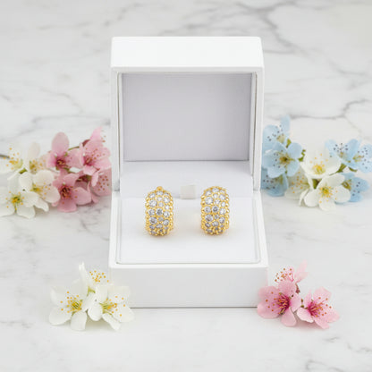 Elegant French Micro Inlaid Natural Zircon Gemstone Barrel Earrings set in Platinum Plated 925 Silver Capella Reya pic 2