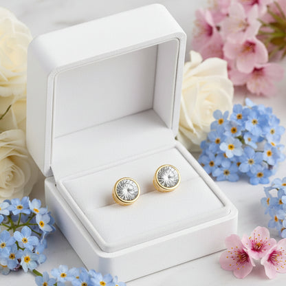 Modern European Round 2 Carat Moissanite Earrings set in 18K White Gold Plated 925 Silver (GRA) Capella Jewellery