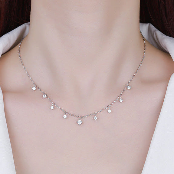 Classic French Tassel Designed 1.1 Carat Moissanite Diamond Necklace set in 925 Silver (GRA)