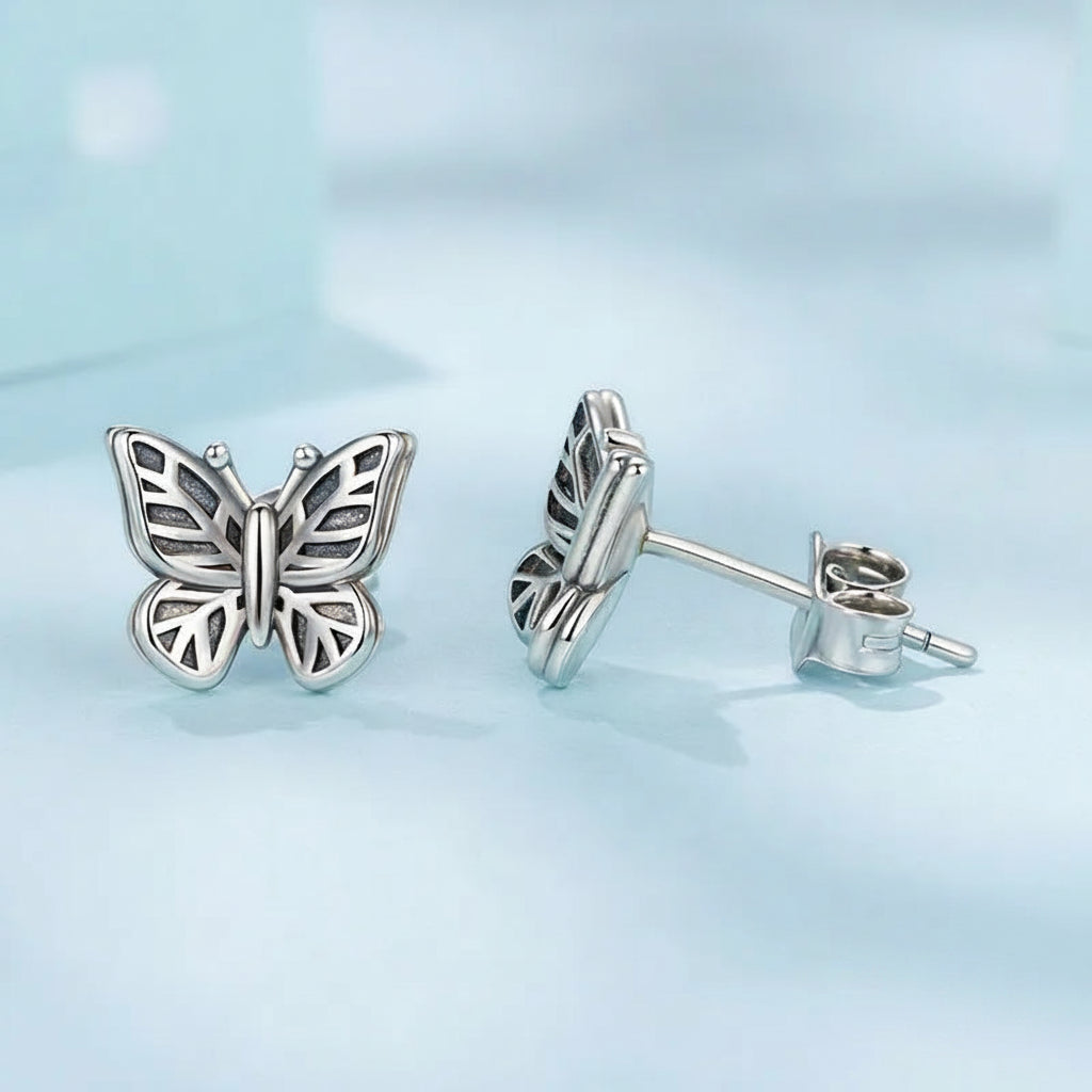 Japanese Inspired Antique Retro Ziyun Butterfly Motif Earrings set in 925 Sterling Silver Capella Jewellery