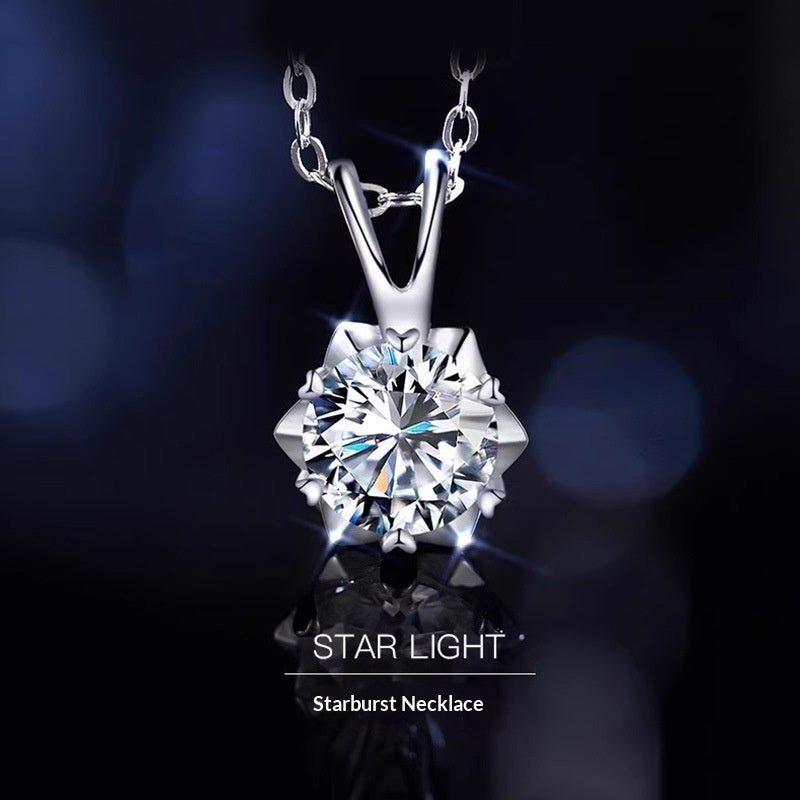 Star Light Sterling Silver Snowflake Moissanite Necklace Set For Women
