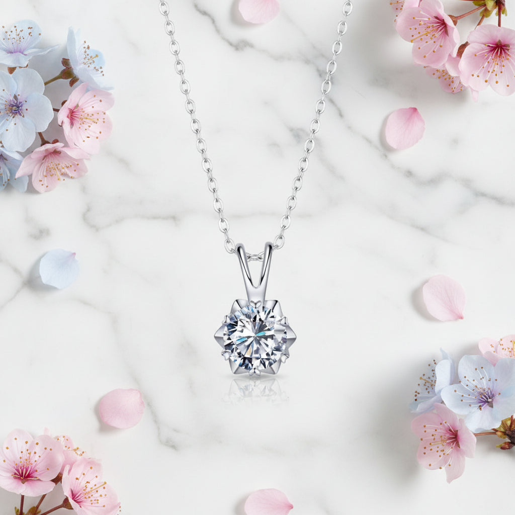 Snowflake Moissanite Earrings/Necklace/Bracelet set in 18K White Gold Plated 925 Silver (GRA) Capella Reya pic 10