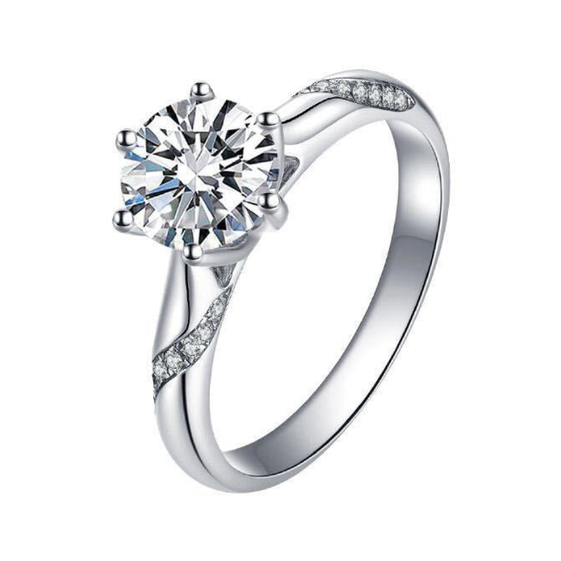 French Solitaire Pavé Inlay 3 Carat Moissanite Diamond Ring set in 18K White Gold 925 Silver (GRA)