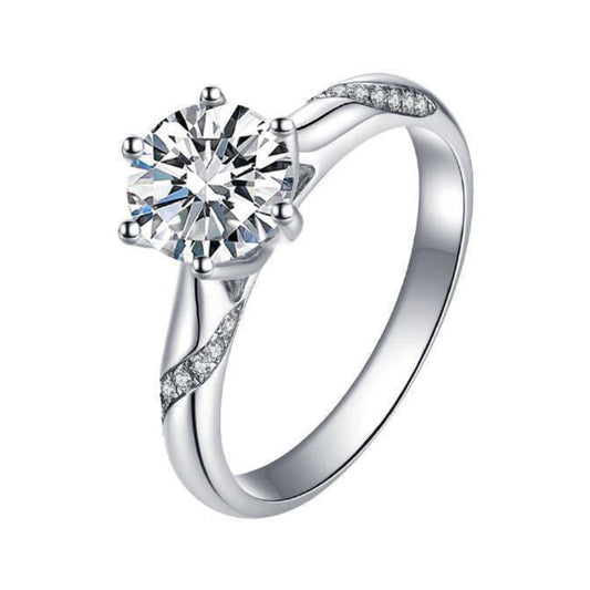 French Micro Pavé Inlay Solitaire 3 Carat Moissanite Diamond Ring set in Platinum Plated 925 Silver (GRA)