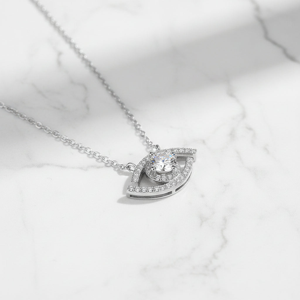Sparkling Eye Design 0.5 Carat Moissanite Diamond Pendant in 925 Silver Necklace (GRA)