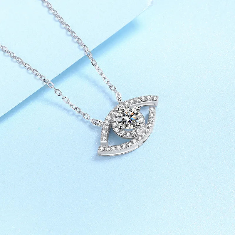 Sparkling Eye Design 0.5 Carat Moissanite Pendant set in Platinum Plated 925 Silver (GRA) Capella Jewellery