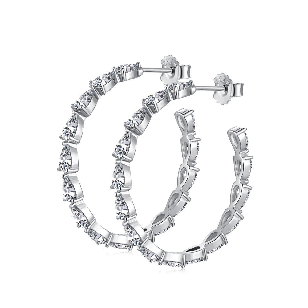 Large Hoop Natural Zircon Gemstone Earrings set in Platinum Plated 925 Sterling Silver
