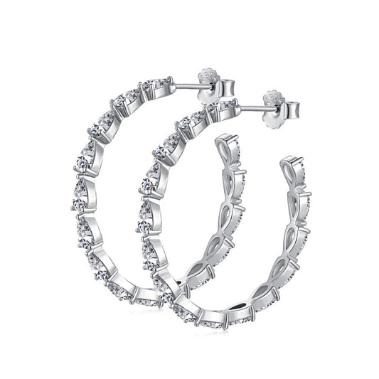 Large European Hoop Natural Zircon Gemstone Earrings set in Platinum Plated 925 Sterling Silver