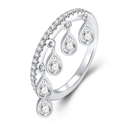 French Crown Inspired Tassel Pavé 0.5 Carat Moissanite Ring set in 18K White Gold Plated 925 Silver (GRA) Capella Jewellery