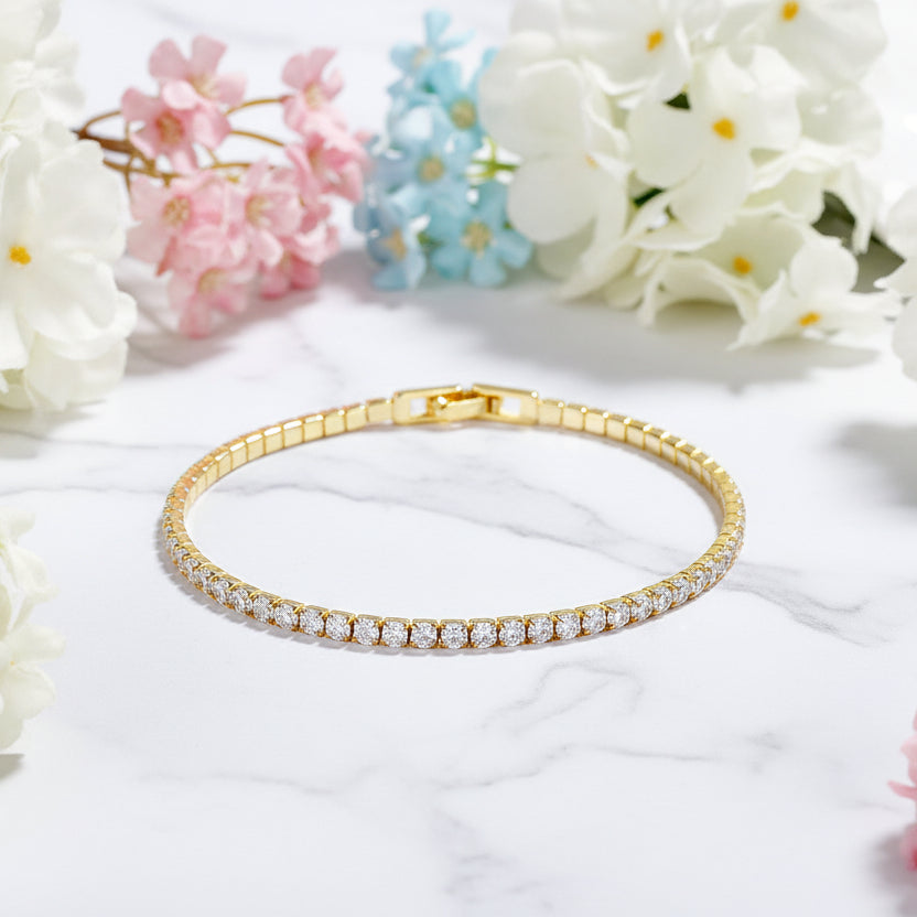 French Design Full Pavé Natural Zircon Gemstone Bracelet set in 18K Gold Plated 925 Silver