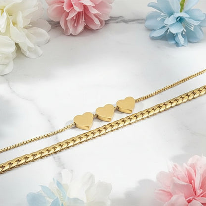 Italian Three Hearts Inspired Multi-layer Winding Hand Rope Love Bracelet set in 18K Gold Plating Capella Jewellery