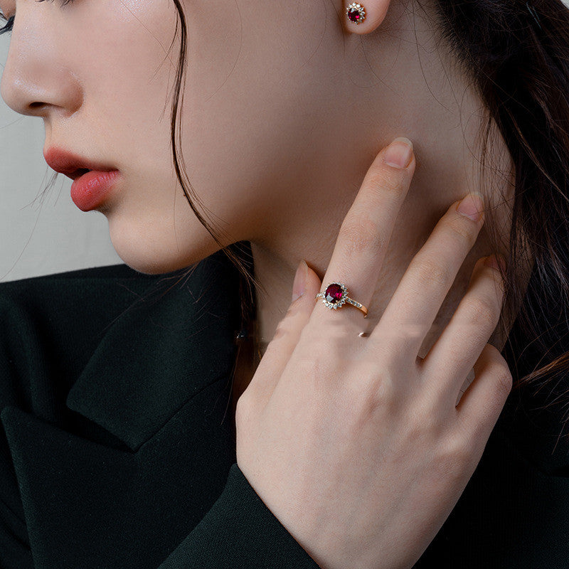 18K Gold Plated Ring with Gold Plated Red Zircon