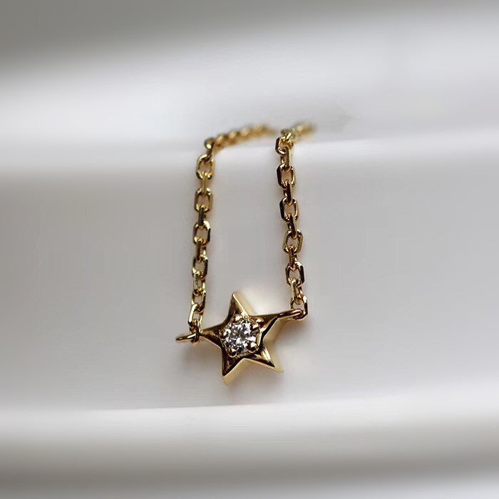 Exquisite Five-Pointed Star Ring 0.02 Carat True Mined Diamond set in Pure 18K Solid Gold (GRA)