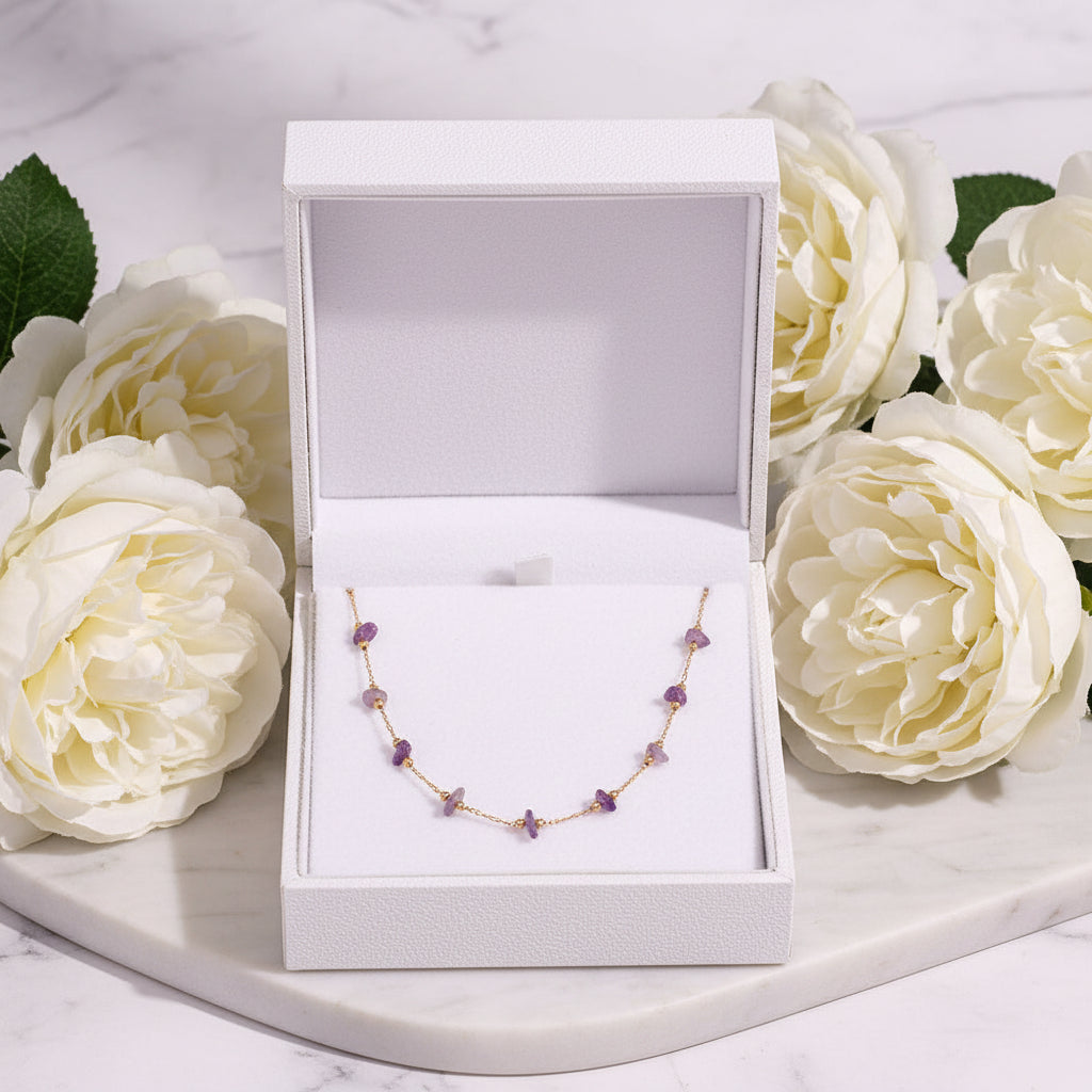 Amethyst Handmade Necklace and Bracelet set in 18K Gold Plating