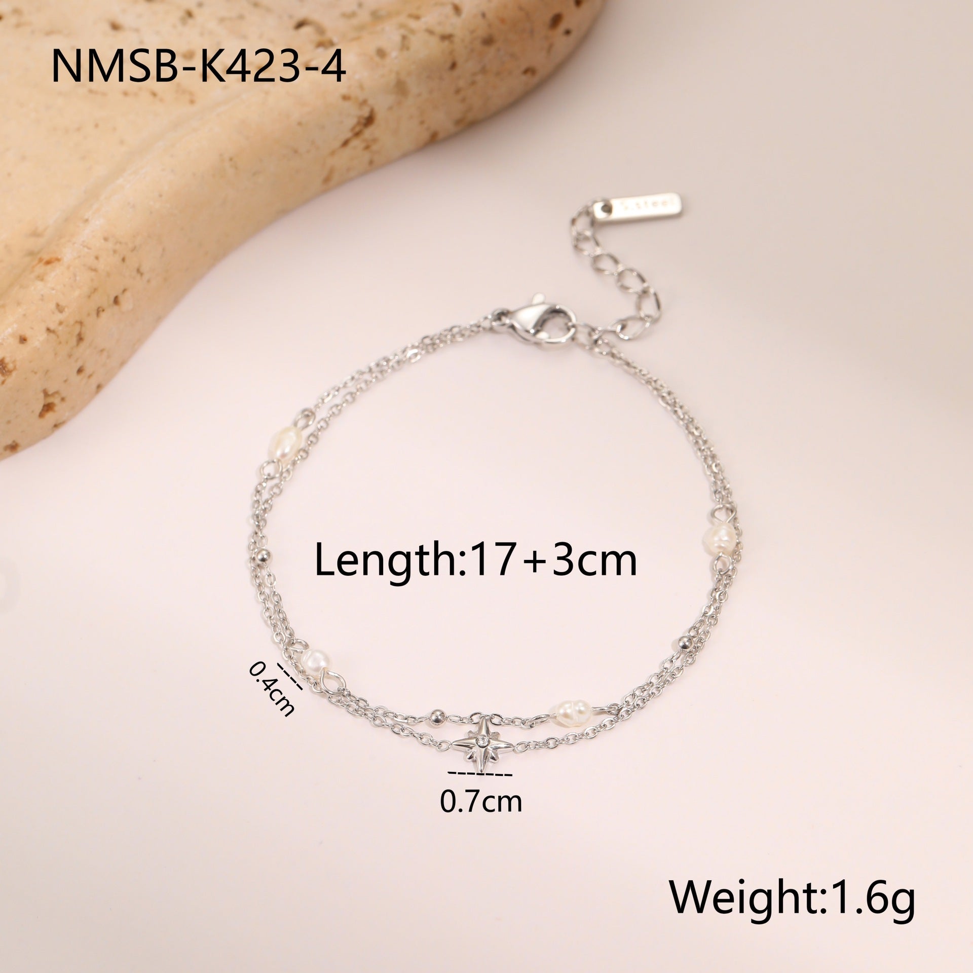 18K Gold Plated Double-layer Six-pointed Star and Rhinestone Pearls Necklace and Bracelet set